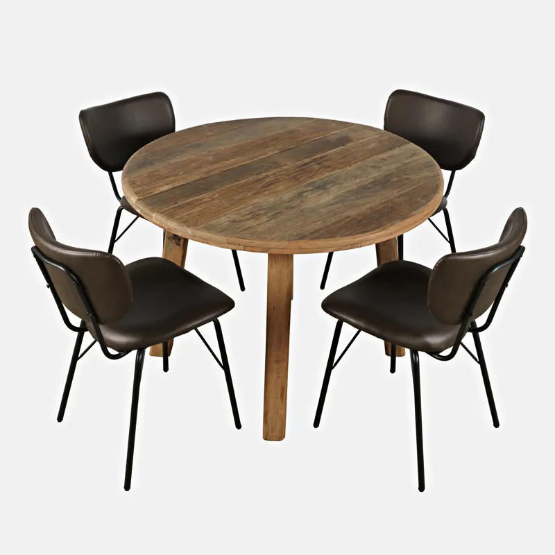 Reclamation Five Piece Round Rustic Reclaimed Solid Wood Round Dining Set With Upholstered Chairs