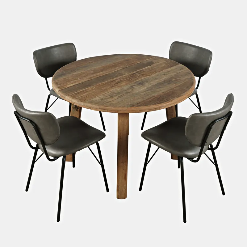 Reclamation Five Piece Round Rustic Reclaimed Solid Wood Round Dining Set With Upholstered Chairs