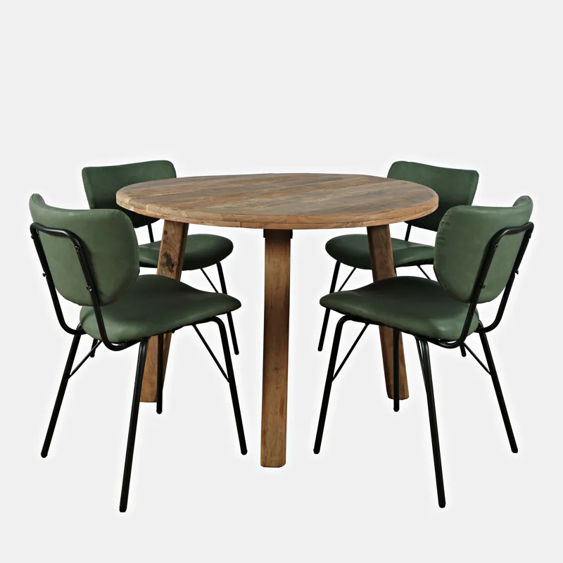 Reclamation Five Piece Round Rustic Reclaimed Solid Wood Round Dining Set With Upholstered Chairs