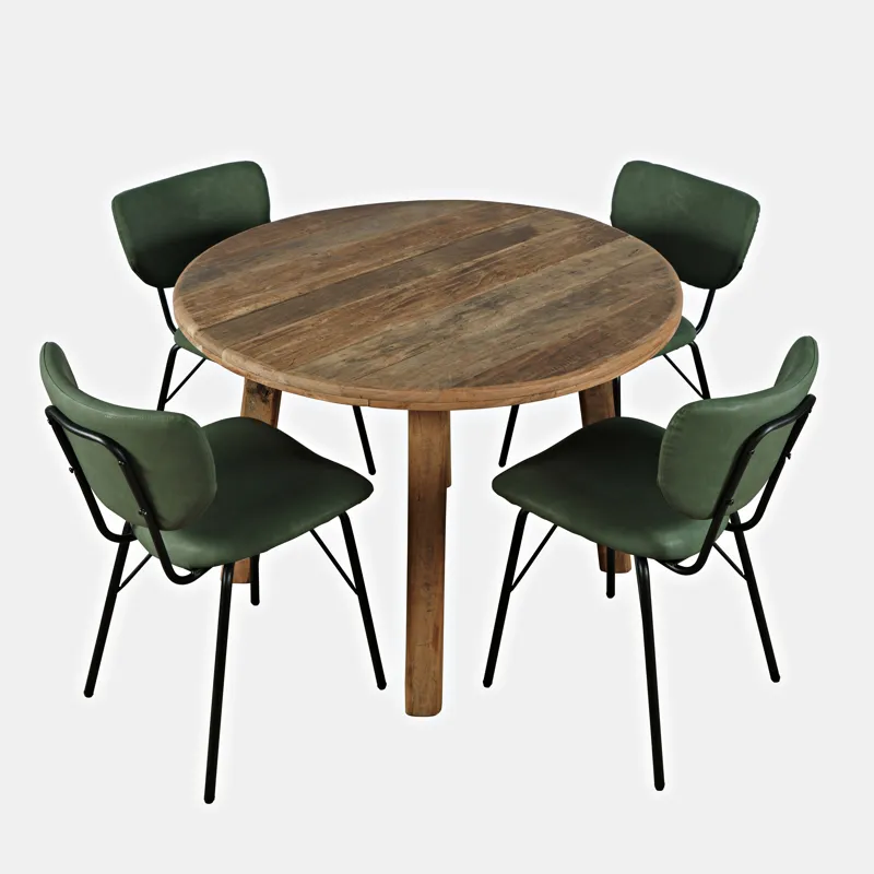 Reclamation Five Piece Round Rustic Reclaimed Solid Wood Round Dining Set With Upholstered Chairs