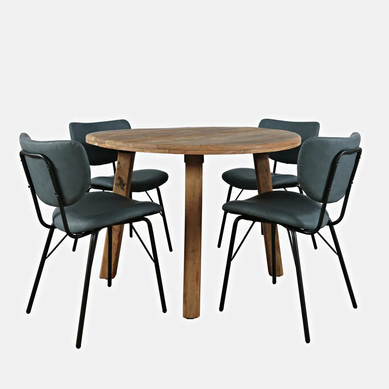 Reclamation Five Piece Round Rustic Reclaimed Solid Wood Round Dining Set With Upholstered Chairs