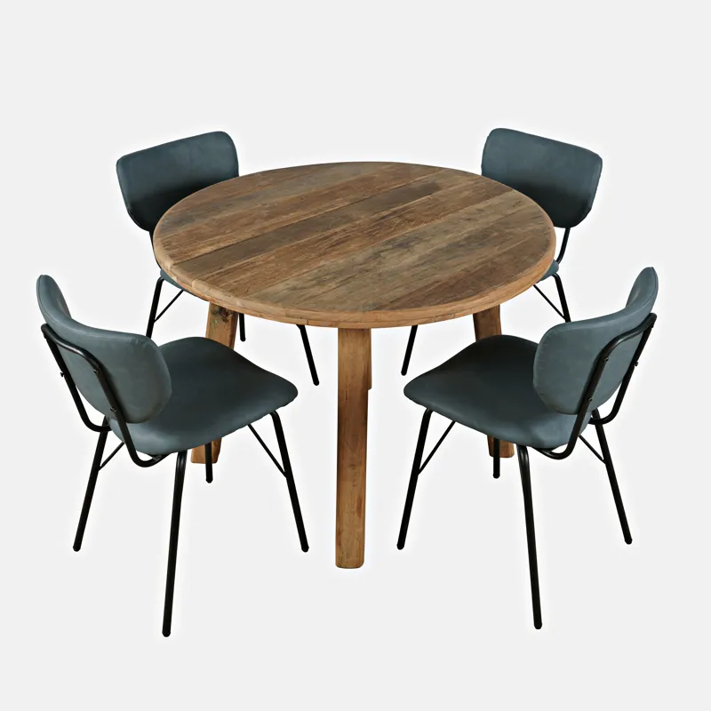Reclamation Five Piece Round Rustic Reclaimed Solid Wood Round Dining Set With Upholstered Chairs