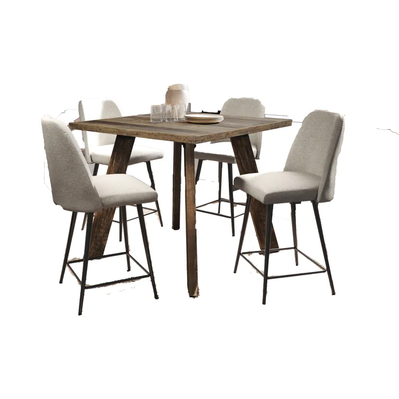 Reclamation 42\" Square Five Piece Solid Wood Counter Height Upholstered Dining Set