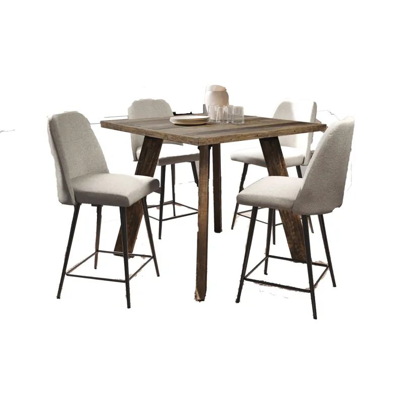 Reclamation 42\" Square Five Piece Solid Wood Counter Height Upholstered Dining Set