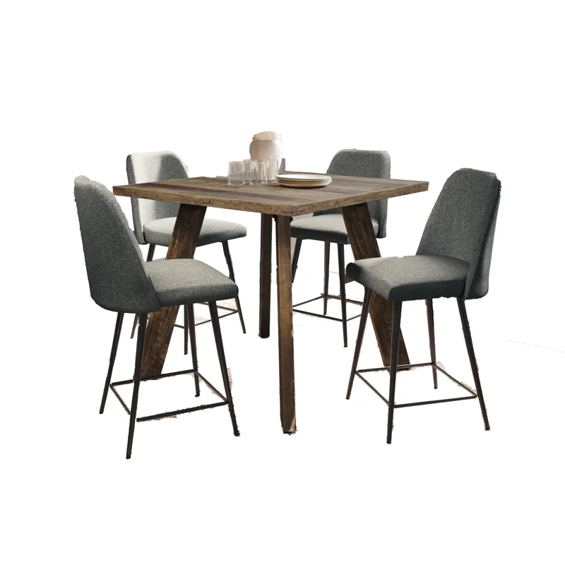 Reclamation 42\" Square Five Piece Solid Wood Counter Height Upholstered Dining Set