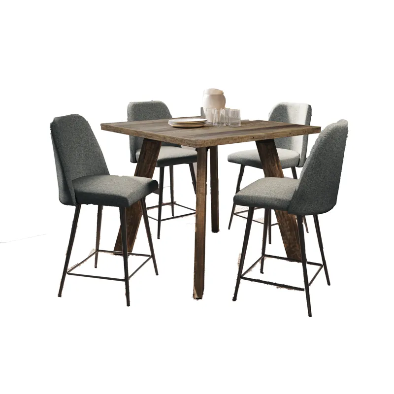 Reclamation 42\" Square Five Piece Solid Wood Counter Height Upholstered Dining Set