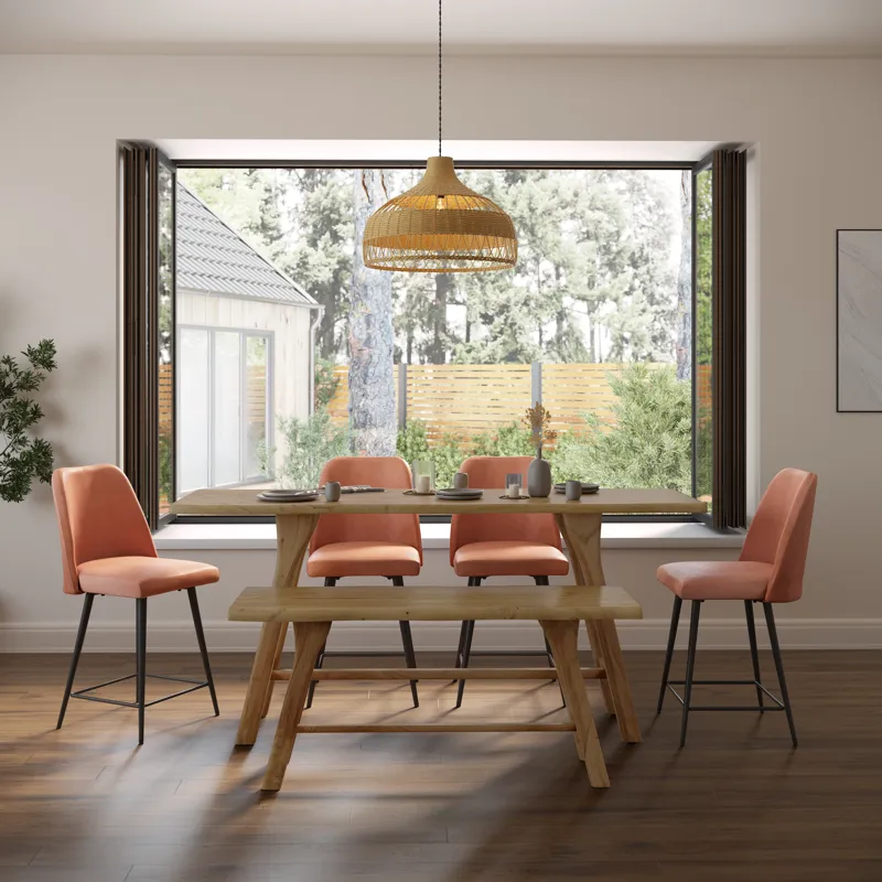 Sedona 54\" Live Edge Rustic Solid Wood Counter Height Trestle Bench