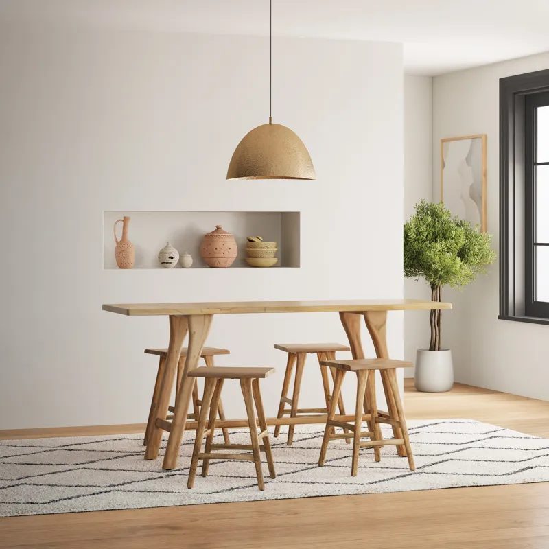 Sedona 79\" Live Edge Solid Wood Rustic Five Piece Counter Height Dining Set