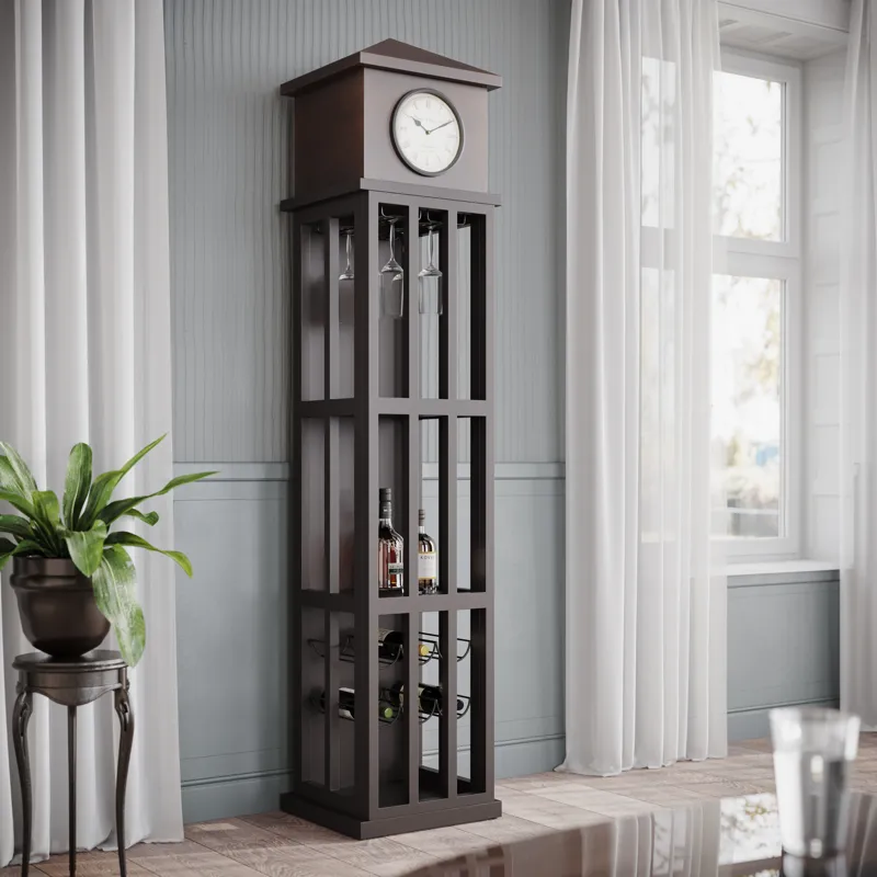 Glory Days Watchtower Vintage Clock Lounge Bar Cabinet With Wine Rack And Storage