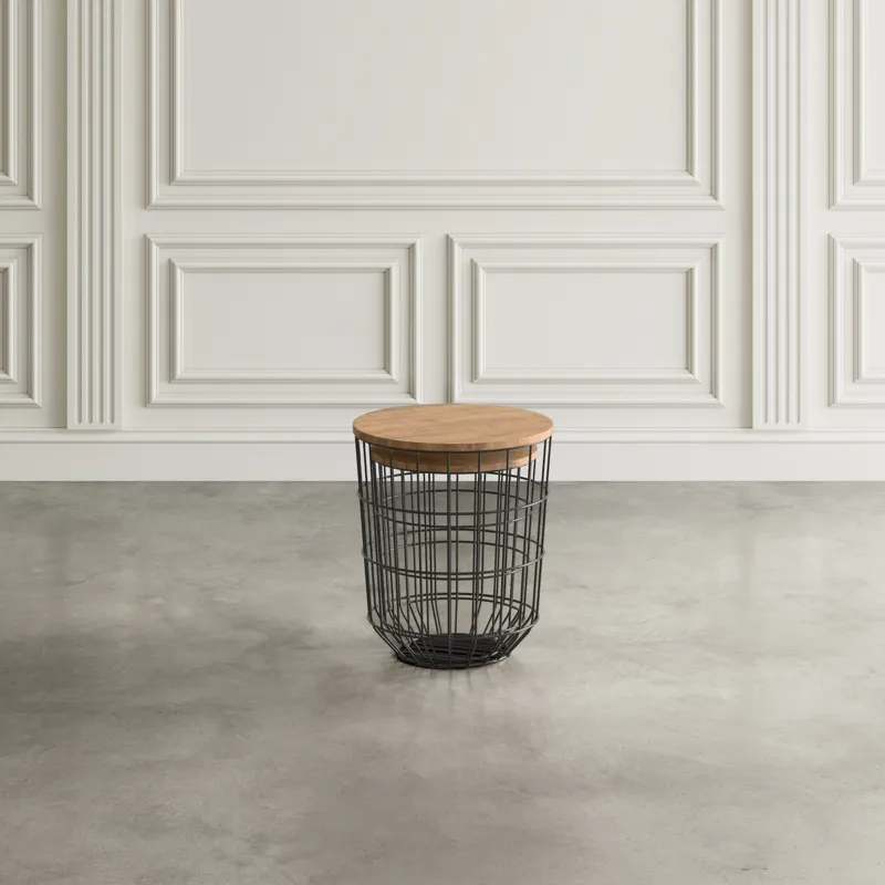 Global Archive Nested Storage Solid Wood And Metal Basket End Tables(Set Of 2)