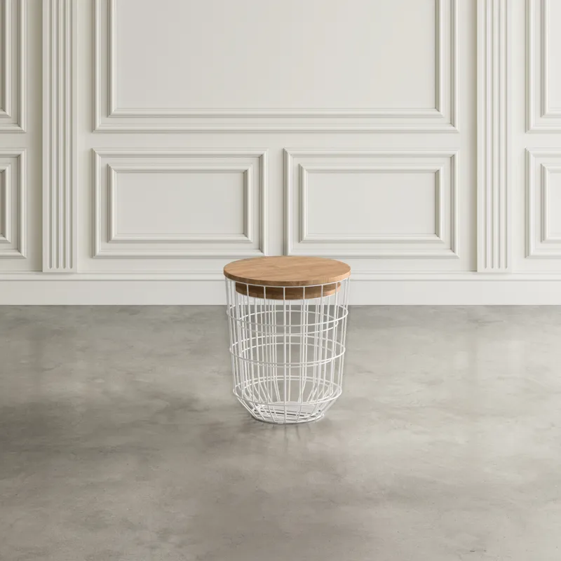 Global Archive Nested Storage Solid Wood And Metal Basket End Tables(Set Of 2)