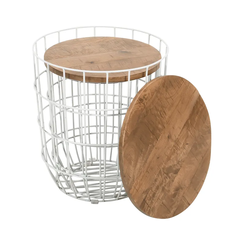 Global Archive Nested Storage Solid Wood And Metal Basket End Tables(Set Of 2)