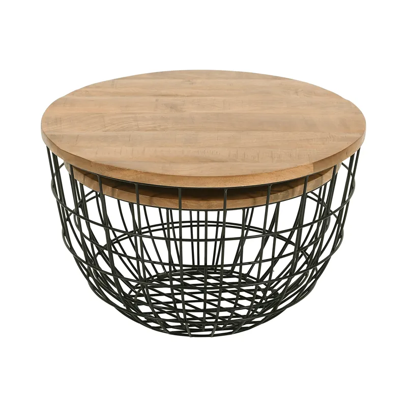 Global Archive Rondo Nested Storage Solid Wood And Metal Basket Coffee Tables(Set Of 2)