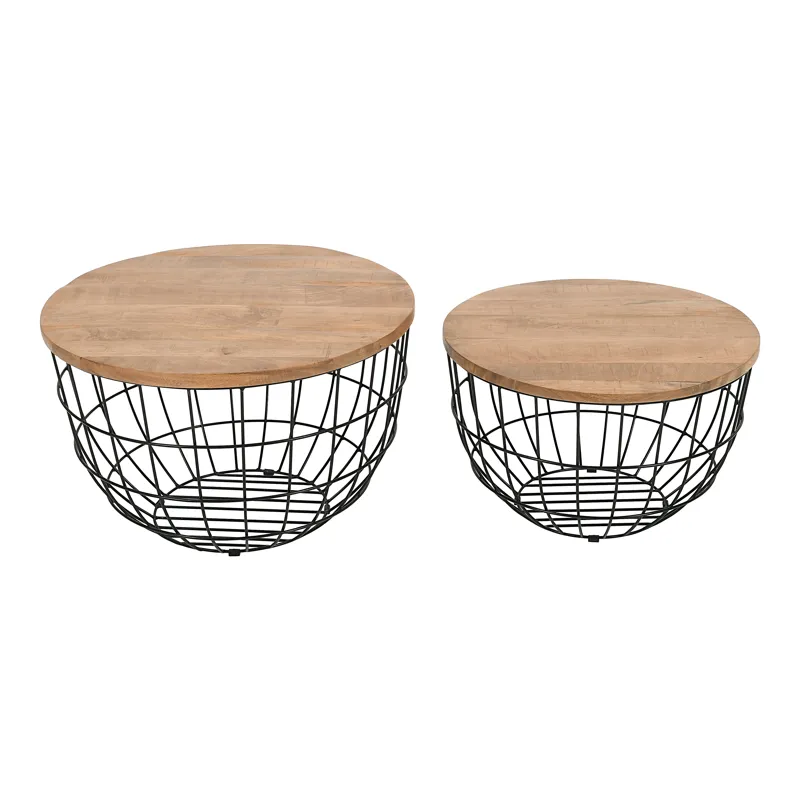Global Archive Rondo Nested Storage Solid Wood And Metal Basket Coffee Tables(Set Of 2)