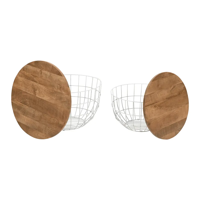 Global Archive Rondo Nested Storage Solid Wood And Metal Basket Coffee Tables(Set Of 2)