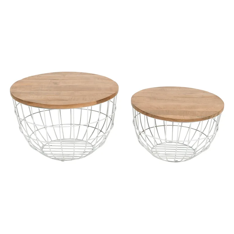 Global Archive Rondo Nested Storage Solid Wood And Metal Basket Coffee Tables(Set Of 2)