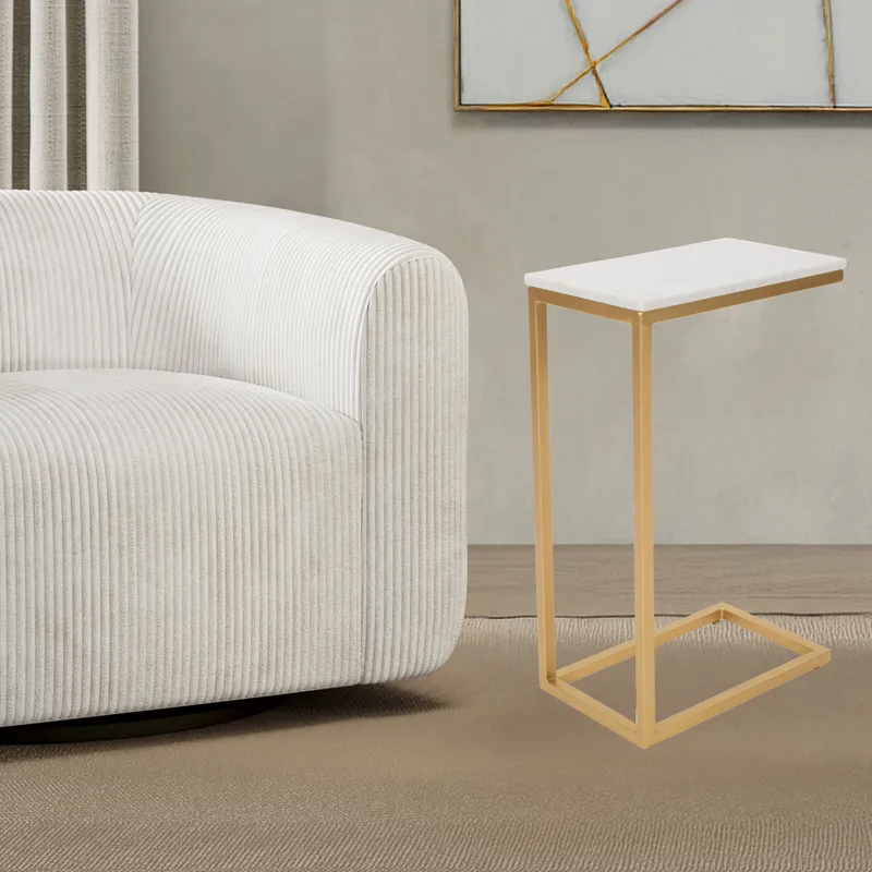 Aurora Solid Marble Modern Luxury Glam Accent C-Table(Set Of 2)