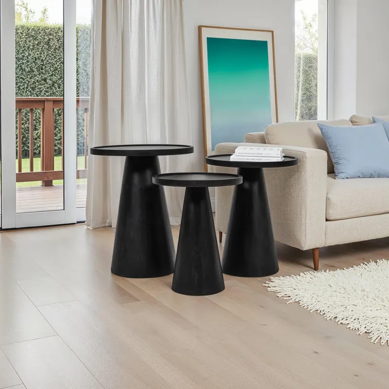 Knox Mid-Century Modern Solid Wood Round Accent Nesting Tables(Set Of 3)
