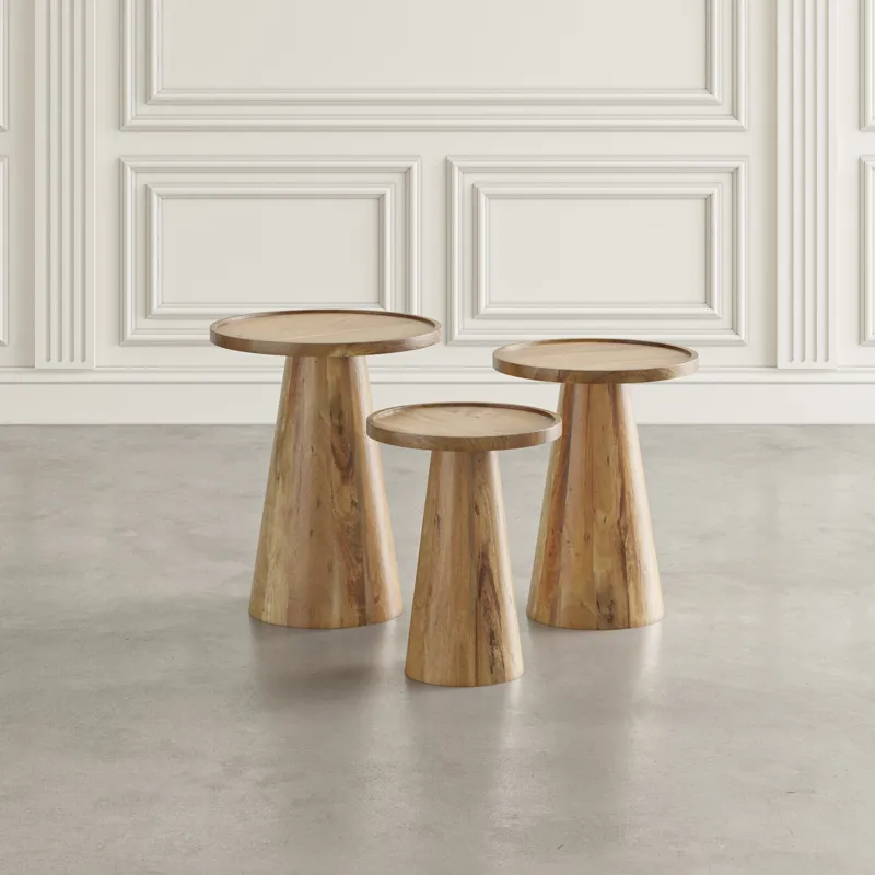 Knox Mid-Century Modern Solid Wood Round Accent Nesting Tables(Set Of 3)