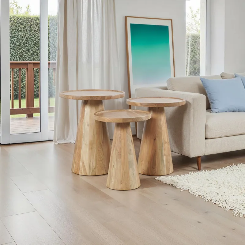 Knox Mid-Century Modern Solid Wood Round Accent Nesting Tables(Set Of 3)