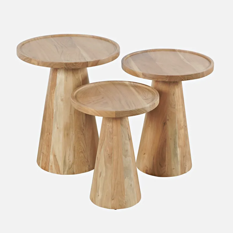 Knox Mid-Century Modern Solid Wood Round Accent Nesting Tables(Set Of 3)