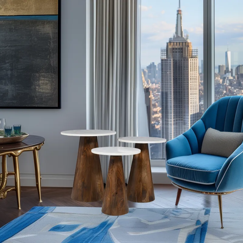 Nolan Marble Top Three Pack Solid Wood Accent Table Set