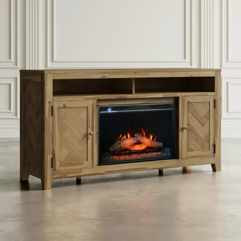 Fairview Modern Transitional 60\" Chevron Fireplace Storage Console TV Stand With Electric Fireplace