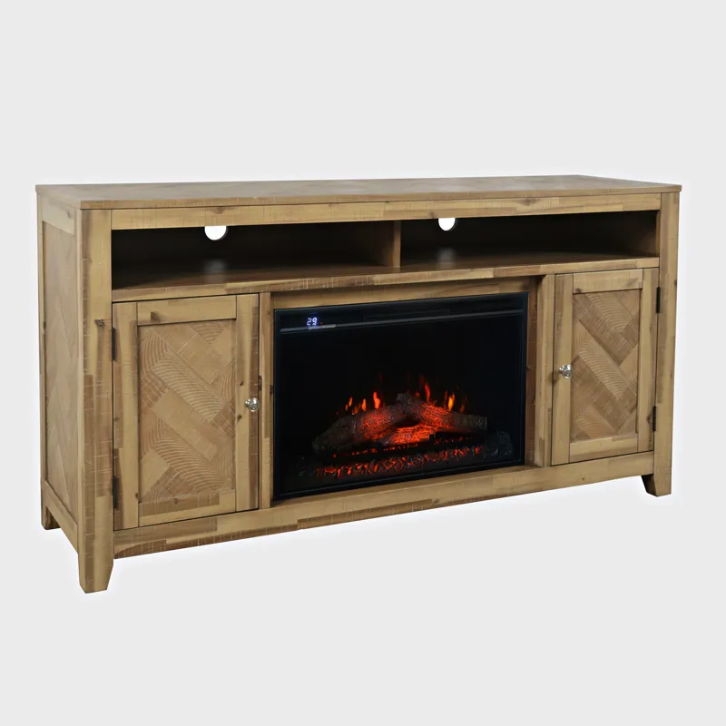 Fairview Modern Transitional 60\" Chevron Fireplace Storage Console TV Stand With Electric Fireplace