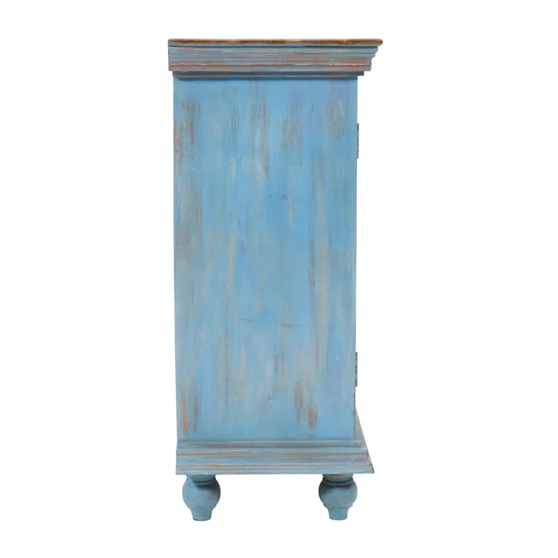 Marchand 71\" Solid Wood Boho Distressed Sideboard Cabinet With Artisan Carved Doors