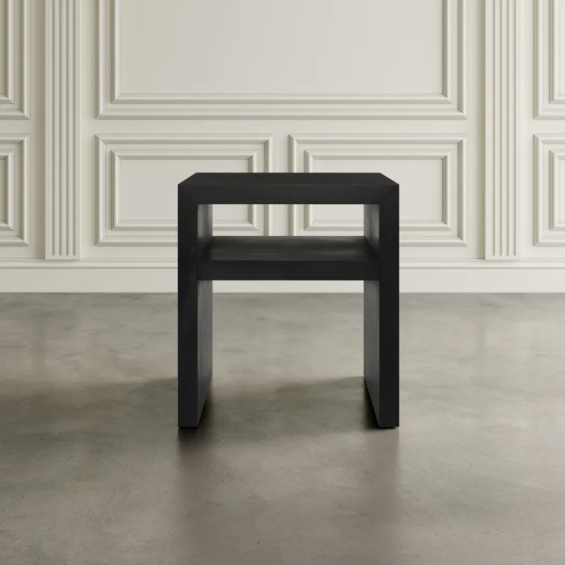 Dev Modern Mitered Angle Solid Wood End Table With Storage Shelf