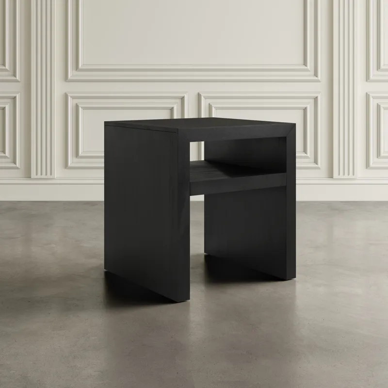 Dev Modern Mitered Angle Solid Wood End Table With Storage Shelf