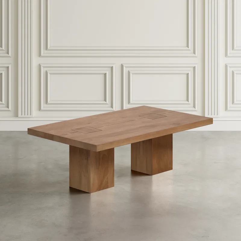 Sequoia Modern Rustic 54\" Solid Wood Double Pedestal Coffee Table With Butterfly Joint Inlay Revise
