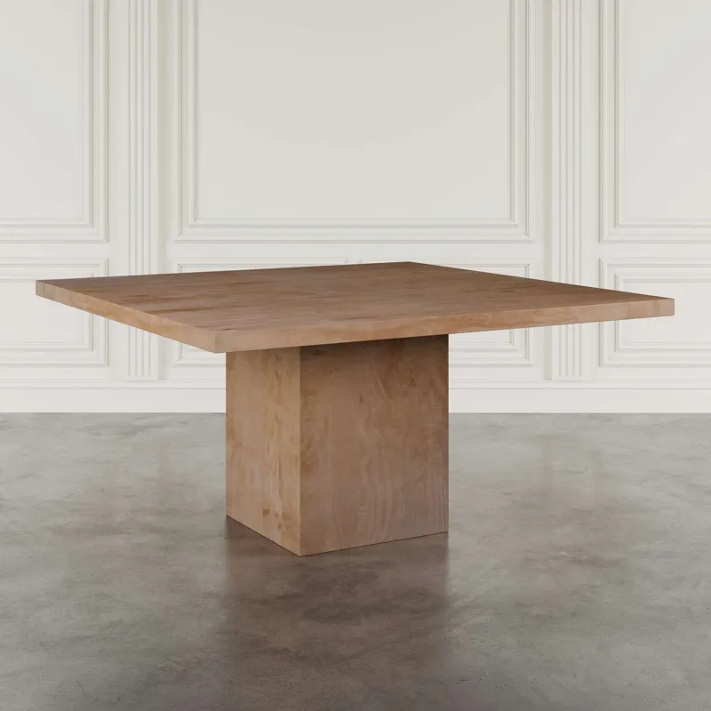 Sequoia 60" Square Rustic Modern Solid Wood Butcher Block Pedestal Dining Table With Butterfly Joint Inlay