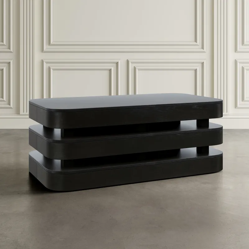 Brix Mid-Century Modern Floating Sculpture Layered Coffee Table With Caster Wheels