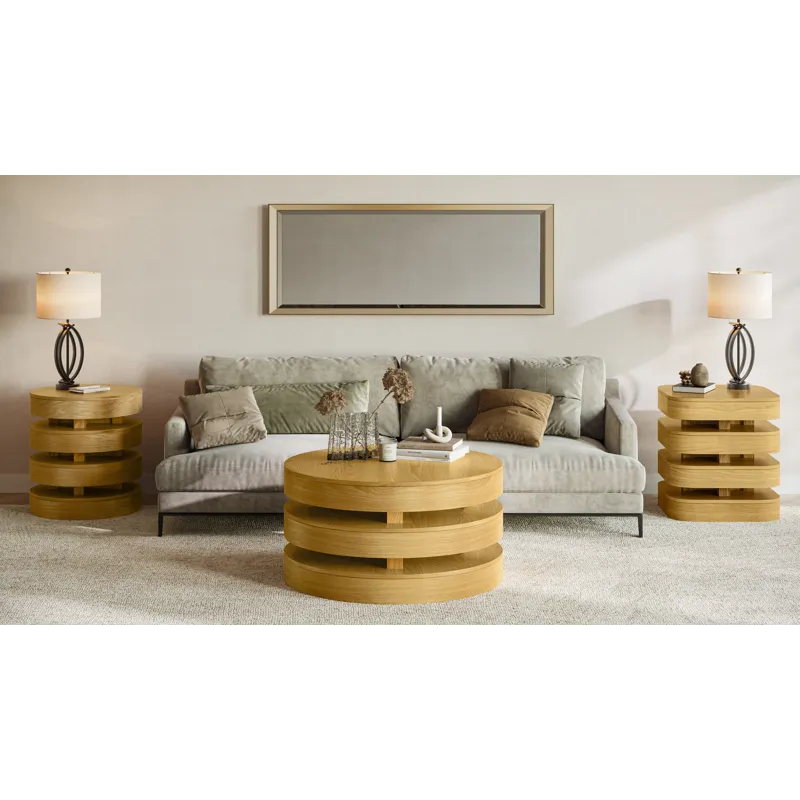 Brix Mid-Century Modern Floating Sculpture Layered Square End Table