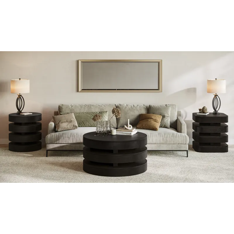 Brix Mid-Century Modern Floating Sculpture Layered Round End Table