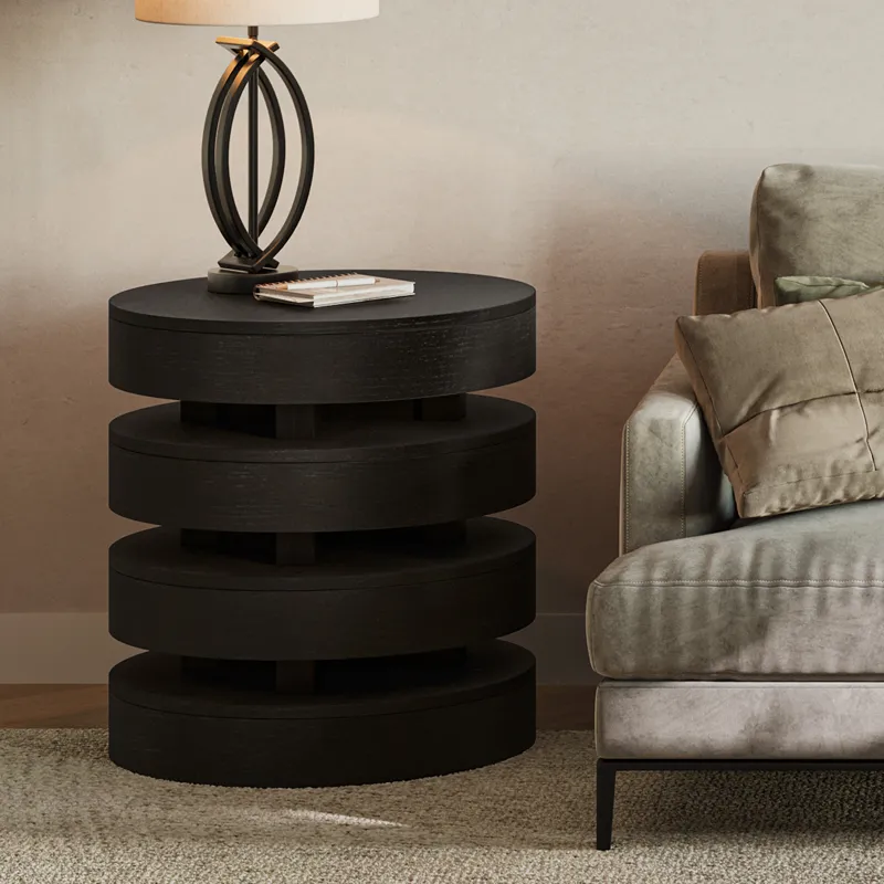 Brix Mid-Century Modern Floating Sculpture Layered Round End Table