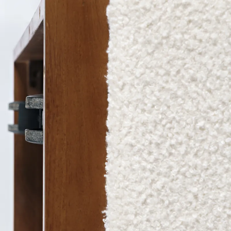 Hudson 48\" Modern Luxury Ivory Boucle Upholstered Sliding Ottoman With Caster Wheels And Coffee Tab