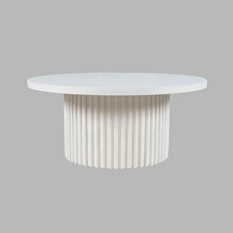 Auden 40\" Round Mid-Century Modern Fluted Pedestal Base Coffee Table With Caster Wheels