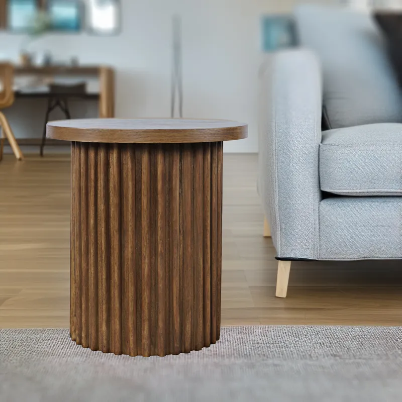 Auden 24\" Round Mid-Century Modern Fluted Pedestal Base End Table