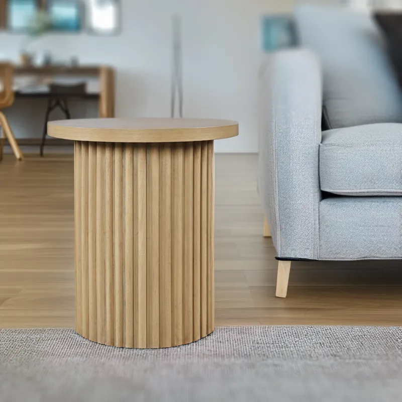 Auden 24\" Round Mid-Century Modern Fluted Pedestal Base End Table