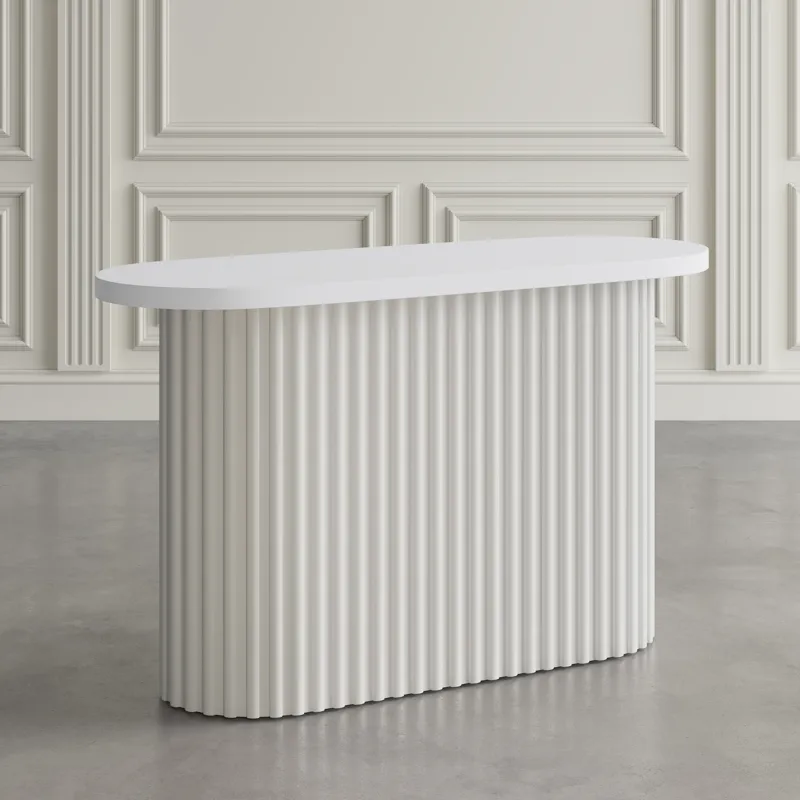 Auden Oval Mid-Century Modern Fluted Pedestal Base Sofa Console Table