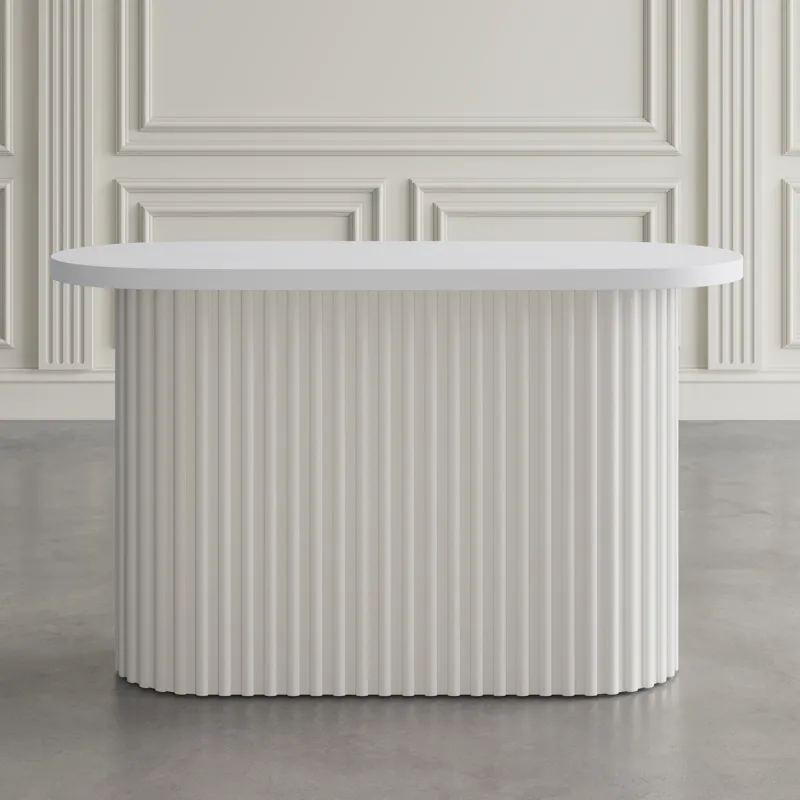 Auden Oval Mid-Century Modern Fluted Pedestal Base Sofa Console Table