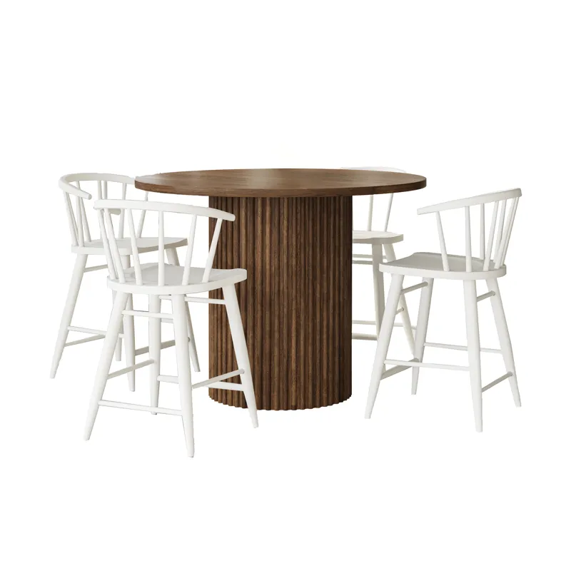 Auden Mid-Century Modern 5-Piece Counter Height Dining Set With Round Table And Spindle Back Barstoo
