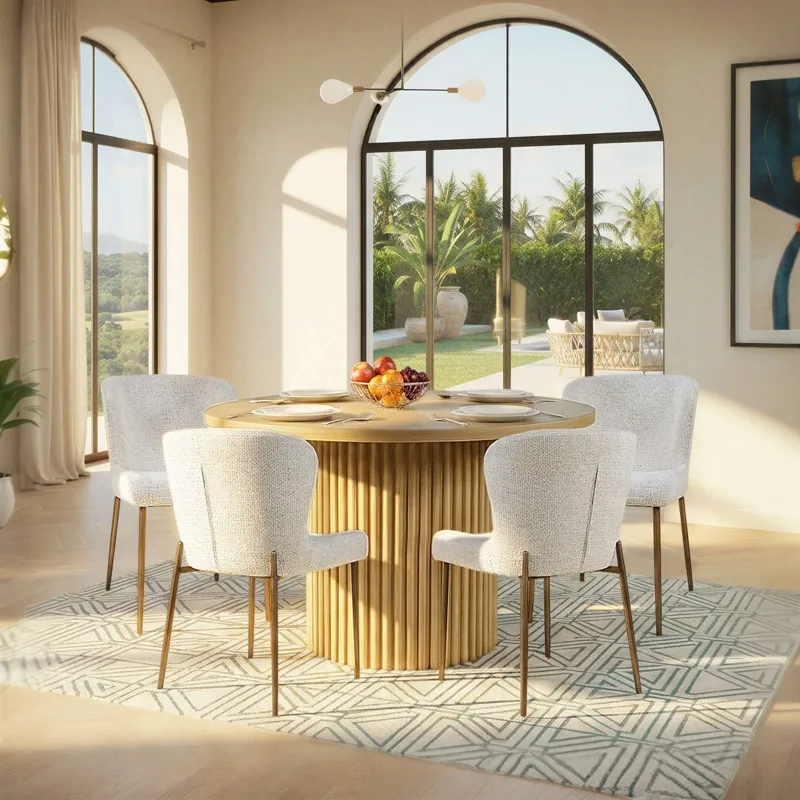Auden Five Piece Mid-Century Modern Dining Set With Performance Upholstered Chairs