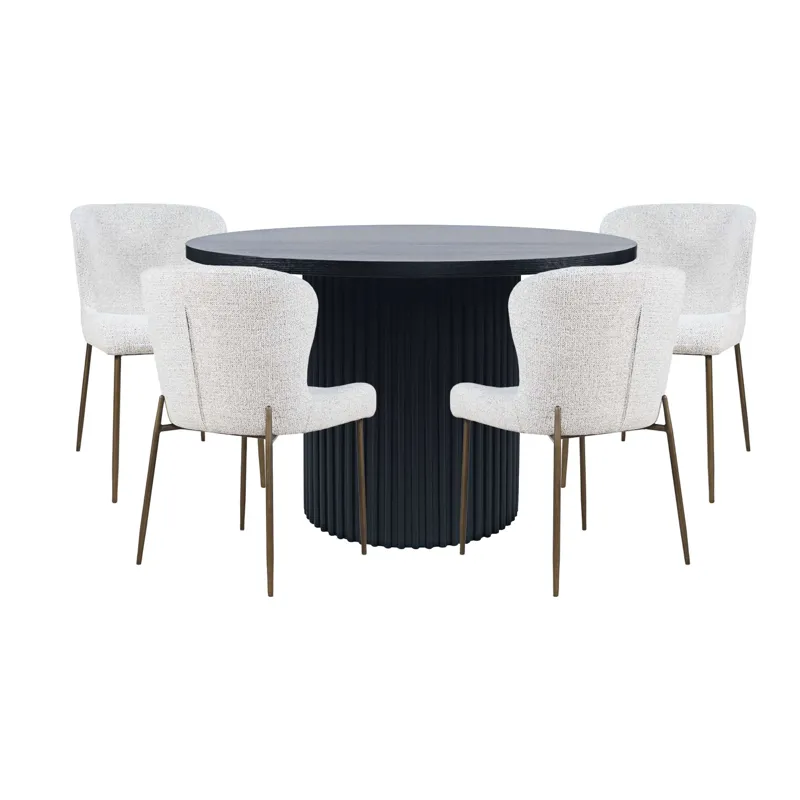 Auden Five Piece Mid-Century Modern Dining Set With Performance Upholstered Chairs