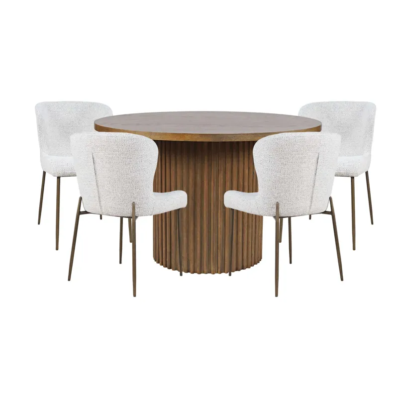 Auden Five Piece Mid-Century Modern Dining Set With Performance Upholstered Chairs