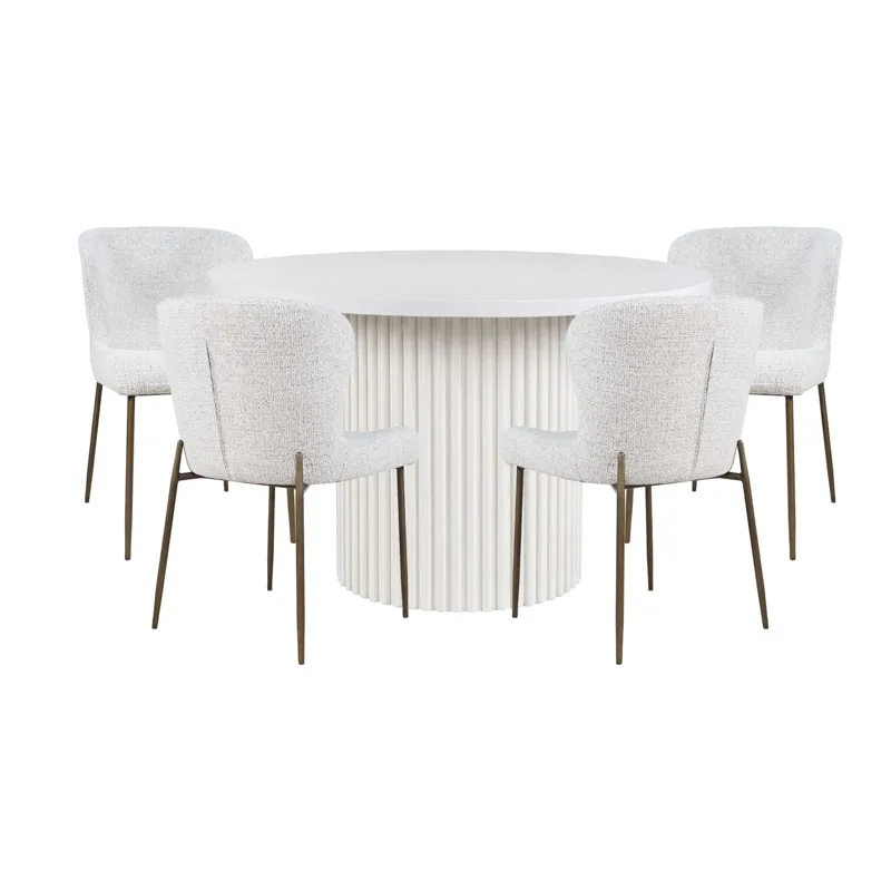 Auden Five Piece Mid-Century Modern Dining Set With Performance Upholstered Chairs