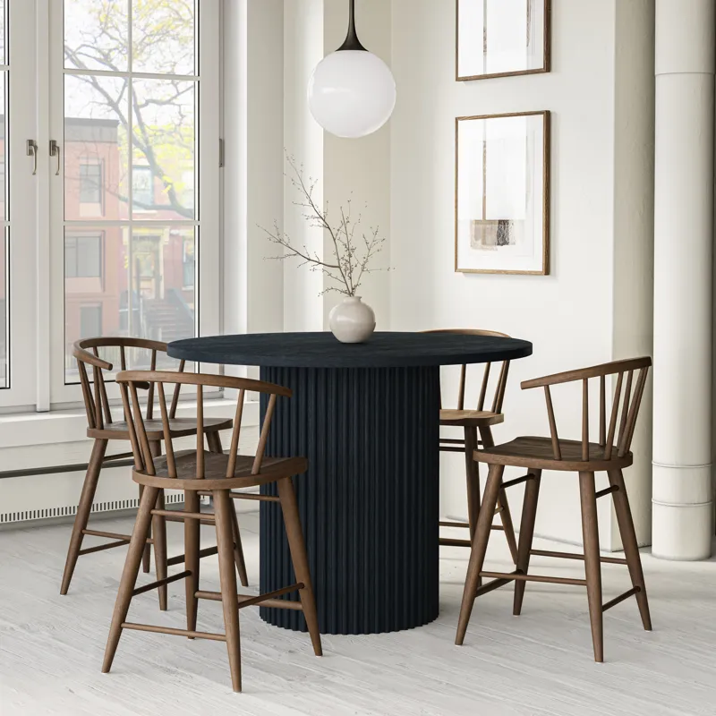 Auden 48\" Round Counter Height Mid-Century Modern Fluted Pedestal Dining Table