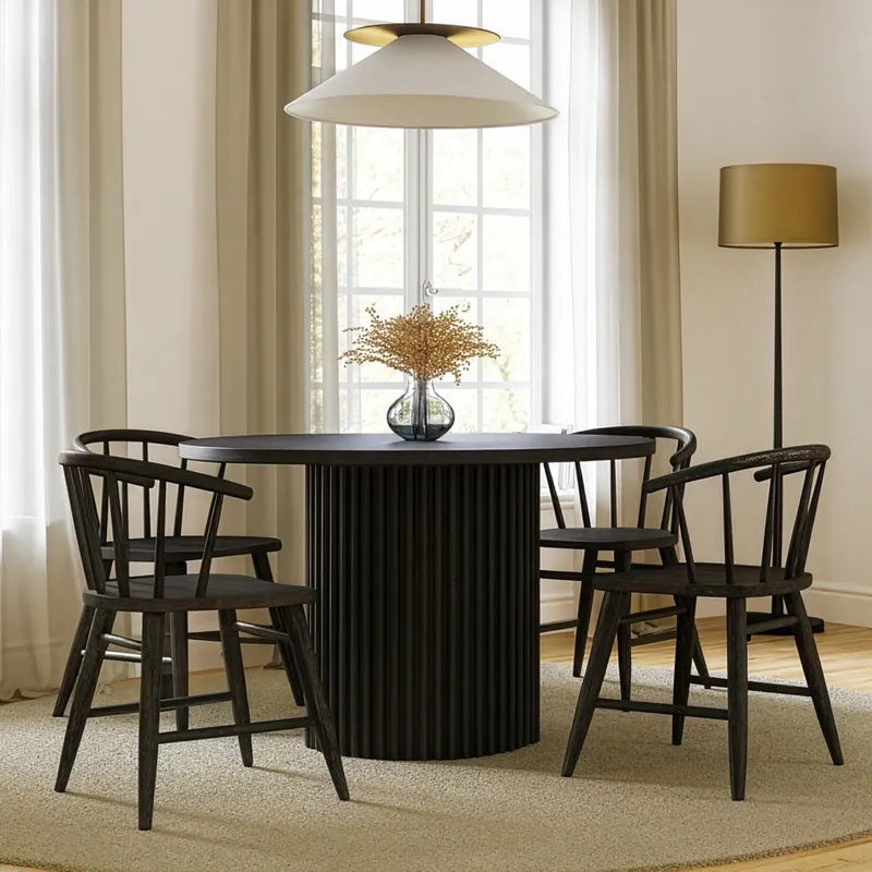 Auden 48\" Round Mid-Century Modern Fluted Pedestal Base Dining Table